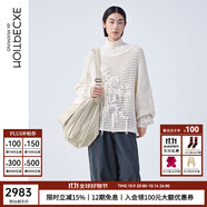 例外（EXCEPTION）新中式女裝秋冬款毛針織衫蝙蝠袖鏤空舒適寬松長袖毛衣女 米白 M