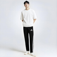 阿迪達斯 （adidas）三條紋側(cè)標(biāo)休閑運動男女秋季直筒長褲 黑白 S