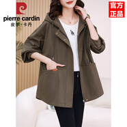皮爾卡丹短款風(fēng)衣女春秋媽媽新款休閑垂感小個(gè)子氣質(zhì)時(shí)尚品牌流行連帽外套 綠色 M 約適合體重118斤內