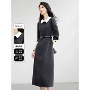 欣妃羽假兩件撞色拼接連衣裙女25秋冬新款法式氣質(zhì)通勤中長(cháng)裙子