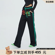 拉拉波波設計感撞色刺繡休閑褲女時(shí)尚運動(dòng)側邊條寬松顯瘦衛褲LBCC-WXZC60 黑色 L