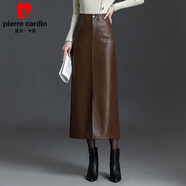 皮爾卡丹（pierre cardin）2025秋冬季高腰直筒半身裙女韓版時(shí)尚大d碼PU皮裙長(cháng)款顯瘦百搭裙 咖色 A1區68008 M 95斤-105斤