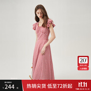 范思藍恩紅白格子約會連衣裙女2024夏季新款遮肉飛飛袖裙子12344 紅白格 M
