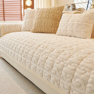 糜嵐（MieLanat）加厚毛絨沙發(fā)墊子沙發(fā)墊輕奢2025年流行直排防滑沙發(fā)坐墊套罩 和煦-米白色[加厚包邊面料親膚保 90X300cm(大四人位)