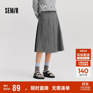 森馬（Semir）森馬半身裙女仿毛呢裙子24冬新款A字百褶裙遮胯顯瘦109724120001
