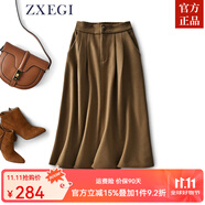 ZXEGI高檔半身裙女2022秋冬百褶裙通勤洛麗塔毛呢裙春秋松緊高腰a字裙 咖色 M