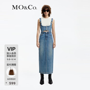 MO&Co.連衣裙兩件套棉質(zhì)可拆卸胸衣高腰直筒牛仔裙吊帶背帶裙摩安珂 牛仔藍(lán)色 L 170