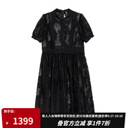 茶·愫【浪漫千金】puretea茶愫重工蕾絲繡花高腰收褶a字連衣裙2025夏新 石墨黑 M