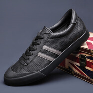 寶達（baoda）2025年新款男鞋春夏透氣潮鞋休閑防臭皮鞋男士開(kāi)車(chē)板鞋英倫洞洞鞋 8157全黑色洞洞鞋 38