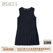 本澀 BSIEE2025年夏季新款圓領(lǐng)無袖復(fù)古文藝百褶牛仔背心連身裙 牛仔藍(lán) 牛仔藍(lán) 均碼 F
