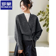 羅蒙（ROMON）2025秋冬新款小香風(fēng)V領(lǐng)系帶蝙蝠袖短外套小個(gè)子時(shí)髦顯瘦針織開(kāi)衫 黑色 均碼
