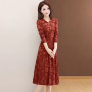 瑟儷中老年秋裝連衣裙長(cháng)袖女2025新款遮肚顯瘦洋氣過(guò)膝媽媽裝秋季裙子 【修身洋氣5209紅色】 XL