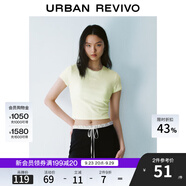 UR2025春季新款女裝拼接蕾絲蝴蝶結(jié)修身短袖T恤UYY450033 淺黃 (修身款) L