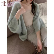 北杳小披肩毛衣外套冬季法式感馬海毛老錢針織開衫女早慵懶蝙蝠袖披肩 青檸【小個子穿搭/千金風(fēng)/約會穿搭/秋冬/法式優(yōu)雅 XL 120-135斤