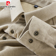 皮爾卡丹（pierre cardin）感厚款毛呢針織襯衫男長(cháng)袖秋冬休閑修身男士襯衣 杏色  常規 M (建議100-115斤)