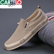 卡帝樂鱷魚（CARTELO）2025春季男鞋韓版新款帆布鞋平底板鞋一腳蹬休閑鞋布鞋透氣休閑鞋 23175卡其特l價(jià)品牌斷碼 旗艦品牌特價(jià) 42 運(yùn)動(dòng)鞋尺碼特l價(jià)品牌斷碼 高檔官方正品