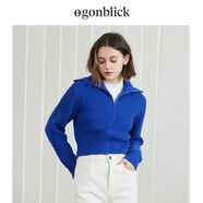 北歐時(shí)刻藍色大翻領(lǐng)針織開(kāi)衫女2025春秋新款顯瘦短款厚毛衣外套 寶藍 XS XS