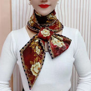 暢印復古長(cháng)條花卉?chē)砻薅浣盹L(fēng)絲巾螺紋新款民族彩色印花秋冬古韻巾 富貴花酒紅 135*12cm