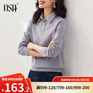 歐莎（OSA）小香風(fēng)假兩件黑色針織衫女外穿春秋季2025年新款打底上衣 灰藍(lán)色A S