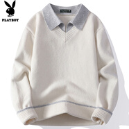 花花公子（PLAYBOY）毛衣男假兩件冬季襯衫領(lǐng)外套男士針織打底衫加厚保暖線(xiàn)衣服