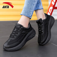 安踏女鞋老爹鞋子2025冬季新款皮面防水女士板鞋女子運動(dòng)鞋 （皮面）象牙白/黑-10 36