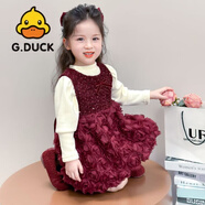 G.duck小黃鴨官方女童加絨套裝裙子秋冬款2025新款冬季寶寶周歲禮服兒童 【官方】安哥拉紅【旗艦】 90 cm