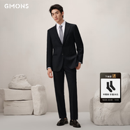 吉約蒙（G·MONS）西服套裝男士商務抗皺易打理休閑西裝套裝結(jié)婚新郎職業(yè)正裝西裝 墨玉黑A版【上衣+褲子】C0773 46