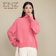 鄂爾多斯（EMZ）羊絨高領(lǐng)毛衣女秋冬加厚寬松慵懶風(fēng)純色廓形套頭衫女 胭脂紅【加厚款】 L 【115-125斤】