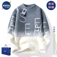 NASALIKE官方水貂絨毛衣男女秋冬季漸變小熊針織衫青少年圓領(lǐng)線(xiàn)衣保暖上衣 N19灰色 2XL (170-178cm 130-155斤)