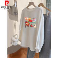 皮爾卡丹（pierre cardin）秋冬季德絨加絨長(cháng)袖t恤女大碼設計感中長(cháng)款遮屁股內搭打底衫上衣 3783白色(不倒絨加厚) 4XL 190-210斤