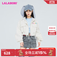 拉拉波波春季新款女團(tuán)亮片大口袋短款?yuàn)A克甜酷機(jī)車風(fēng)寬松上衣LBCC-WSJW14 米色 S