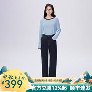 艾萊依（ERAL）直筒牛仔褲女新款羽絨褲深牛仔藍高腰休閑百搭秋冬長(cháng)褲 深牛仔藍 S 155【建議80-110斤】