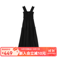 西町村屋（SETIROM）連衣裙女2023春季新款文藝長(zhǎng)裙子法式水墨花朵抽褶吊帶裙 XAAB10176黑色 均碼