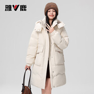 雅鹿羽絨服女中長(zhǎng)款2025冬季新款時(shí)尚韓版連帽加厚保暖寬松外套 米色 S /155 【推薦110斤以?xún)?nèi)】