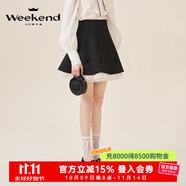 卓雅周末（JORYA weekend）謝安然同款|24秋新款通勤高腰A字蝴蝶結(jié)蕾絲拼接半身短裙 黑色 M