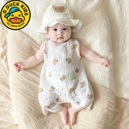 G.duck男女童夏季連體衣嬰兒衣服背心哈衣寶寶無(wú)袖透氣棉質(zhì)紗布爬服 卡其色 羞羞熊 73cm