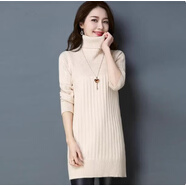 HLHP輕奢高檔品牌潮產(chǎn)自羊.絨女冬季新款修身高領(lǐng)打底衫毛衣中長(cháng)款羊 米白色 M 建議100-110斤