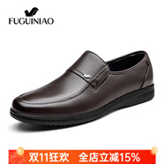 富貴鳥套腳皮鞋男鞋真皮一腳蹬商務(wù)休閑鞋正裝鞋軟底中年頭層牛皮爸爸鞋 棕色 44 皮鞋碼
