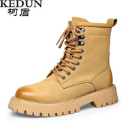 柯盾（KEDUN）馬丁靴男英倫風(fēng)高幫厚底男靴秋季新款內增高工裝大黃靴 黃色（四季單鞋） 38