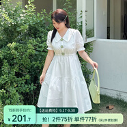 惟友大碼女裝連衣裙胖妹妹夏裝加肥加大顯瘦清新可愛棉布裙子 白色 3XL 【尺碼偏大】 建議170-190斤