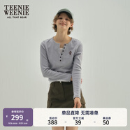 Teenie Weenie小熊秋季黑色棉質(zhì)打底衫polo領(lǐng)長袖T恤白色外穿上衣 B-中灰色 L