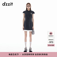 DZZIT地素連衣裙2025夏季新款新中式格紋拼接修身小翻領(lǐng)短裙3J2O4353F 深灰色 M