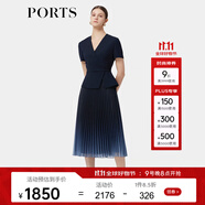 PORTS寶姿春季新品女裝優(yōu)雅收腰二合一網(wǎng)紗漸變百褶拼接連衣裙 丈青-1 XXS (0)