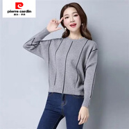 皮爾卡丹（pierre cardin）毛衣女寬松2025秋冬季女裝新款初秋條紋長袖針織衫短款蝙蝠袖上衣 9928#灰色 M 建議85-96斤