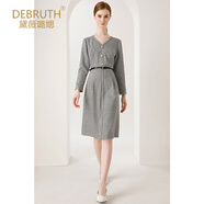 黛薇璐媤千鳥(niǎo)格V領(lǐng)釘珠長(cháng)袖連衣裙女2025秋冬新款法式氣質(zhì)收腰A裙 黑白千鳥(niǎo)格 S (36)