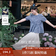 茵曼（INMAN）【商場同款】法式格子襯衫2025夏季女裝新款短袖娃娃衫襯衣 藏青藍 63.1%棉 36.9%聚酯纖維 S