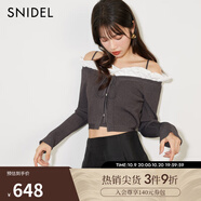 SNIDEL秋冬一字領(lǐng)荷葉邊露肩吊帶針織開衫上衣SWNT244179 灰色 均碼 （F）