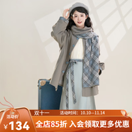 清水溪漢初千林落盡 清水溪漢初原創(chuàng  )設計漢服套裝秋冬漢元素國風(fēng)學(xué)院風(fēng)百搭 栗子棕半身裙 預售15天內發(fā) M