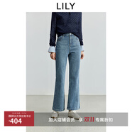 LILY商場同款2025秋新款女裝純棉水洗貓須通勤喇叭褲牛仔褲 419牛仔藍 S