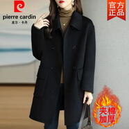 皮爾卡丹（pierre cardin）感中長(cháng)款洋氣毛呢外套2025秋裝大碼雙面羊絨呢子大衣 黑色加棉【設計感搭配高腰牛仔褲的上衣】 加厚 M 【80-100斤】